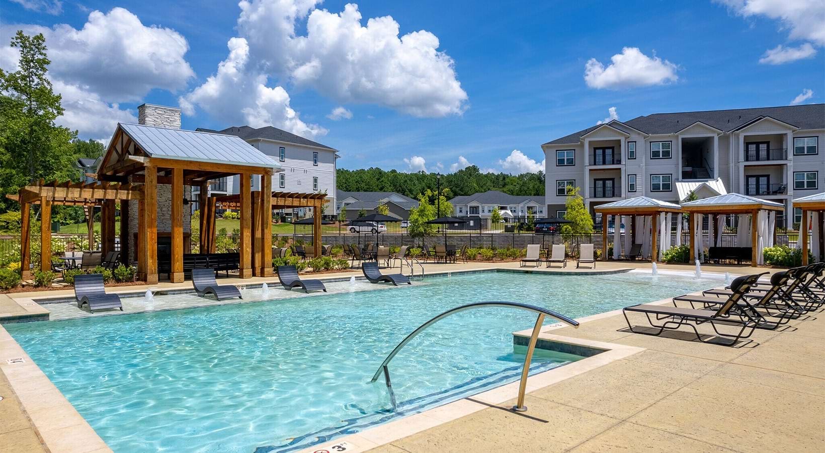 The pool at The Exchange at 1105 on a sunny day.