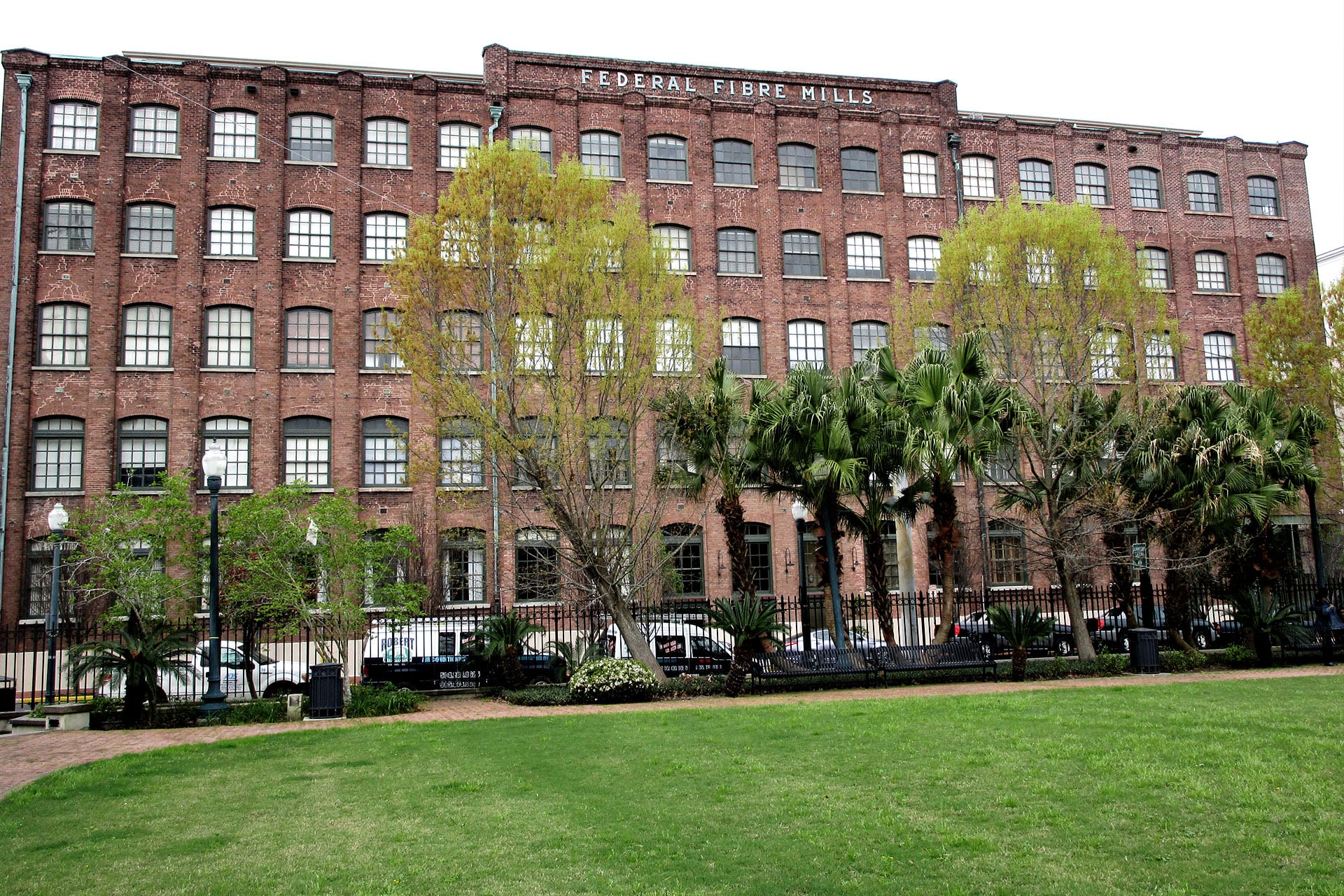 The exterior of the historic Federal Fibre Mills building in New Orleans, LA.